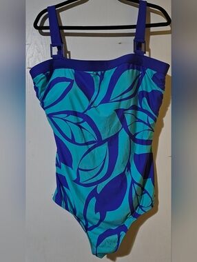 Jag Jeans Turquoise and Royal Blue Leaf-Print One-Piece Swimsuit